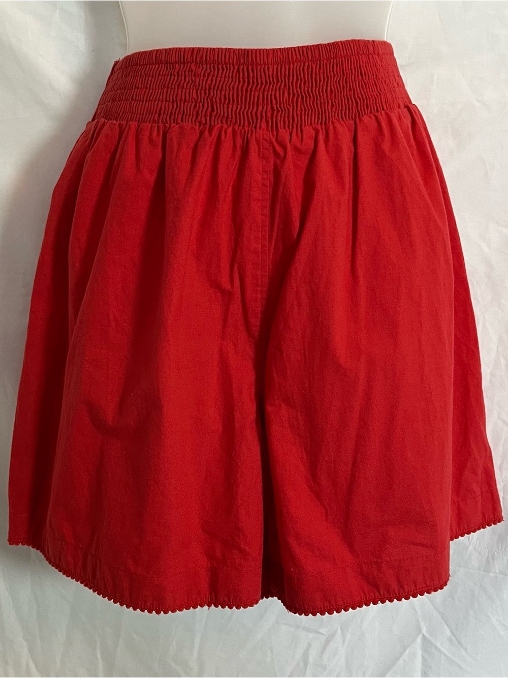 April Cornell High Waisted Wide Leg Shorts S Red Cotton Eyelet Rick Rack Boho